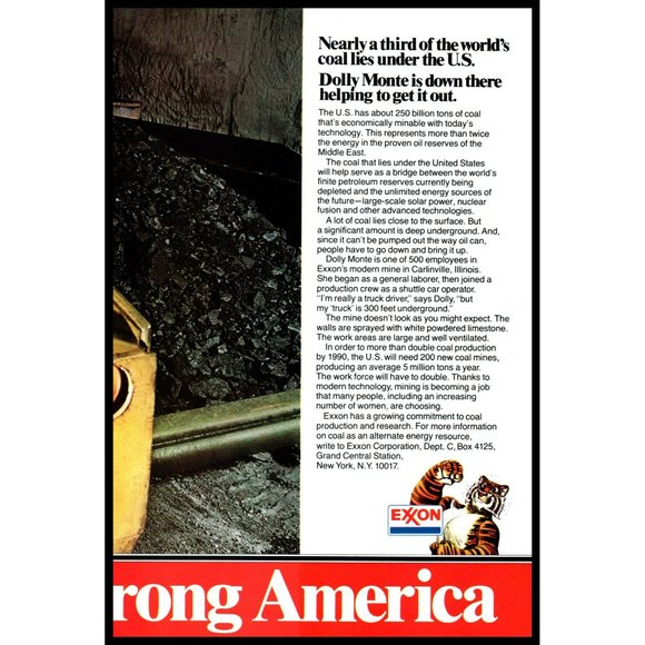 1978 Exxon Energy For A Strong America Vintage Print Ad Underground Coal - Picture 2 of 3